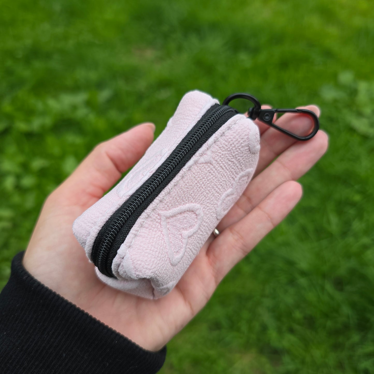 Pink Heart Embroidery Poop Bag Holder