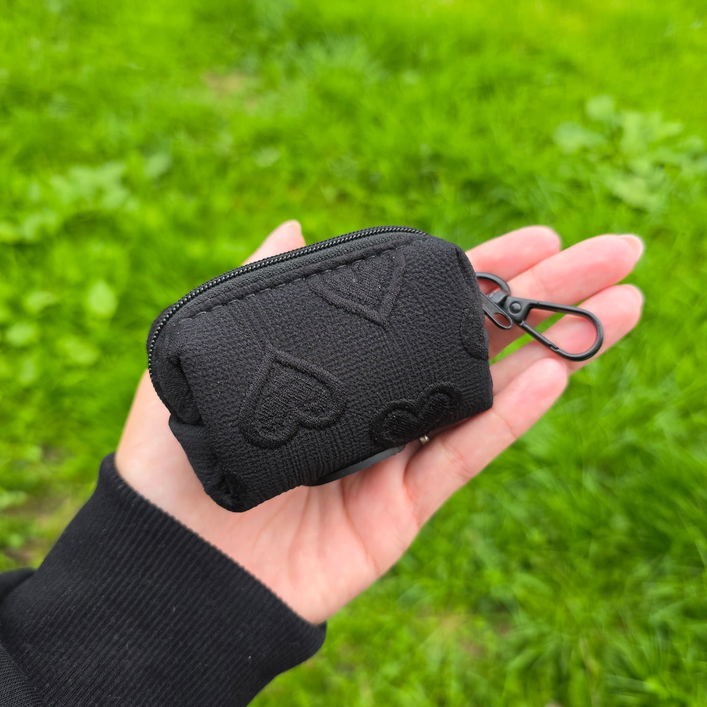 Black Heart Embroidery Poop Bag Holder
