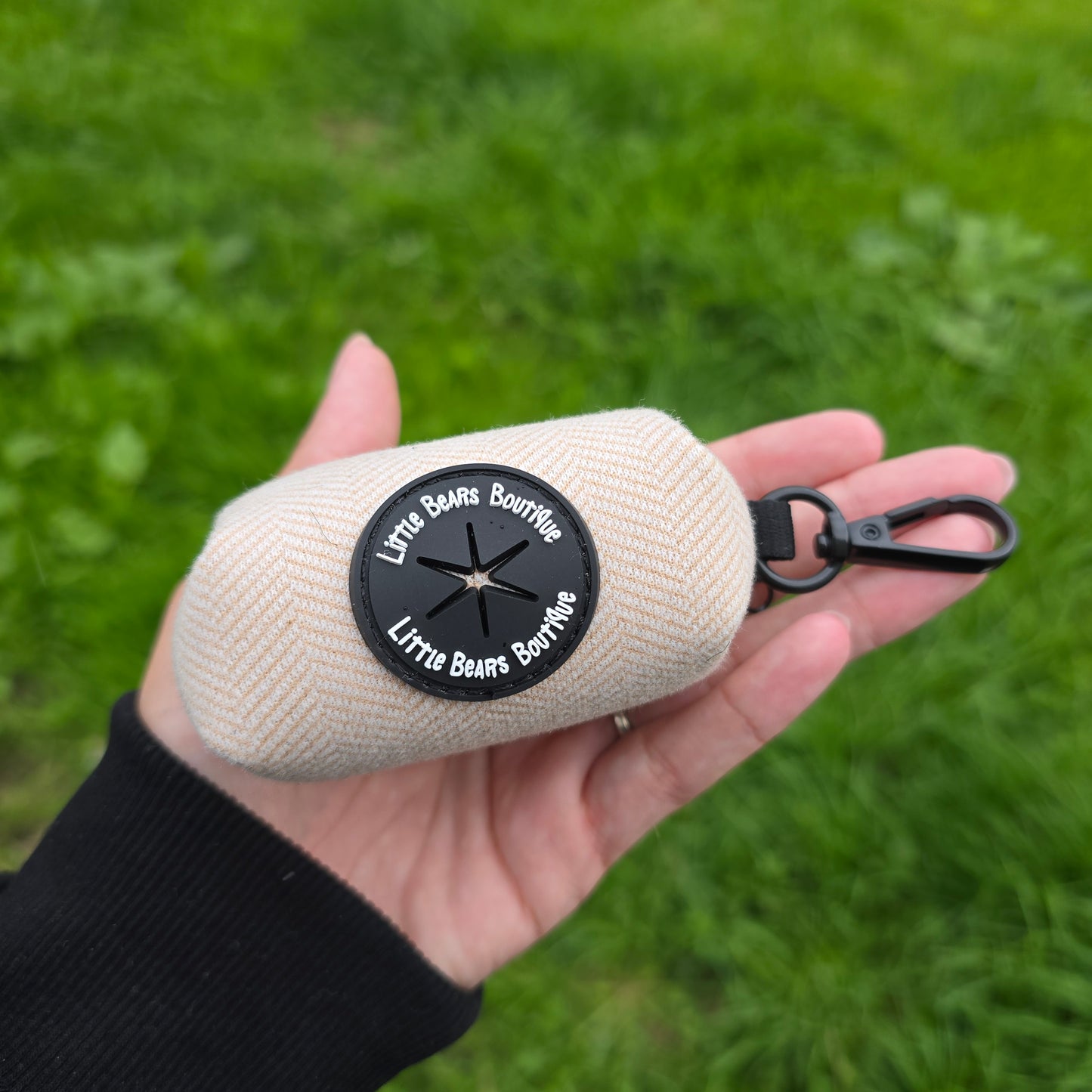 Beige Herringbone Tweed Poop Bag Holder