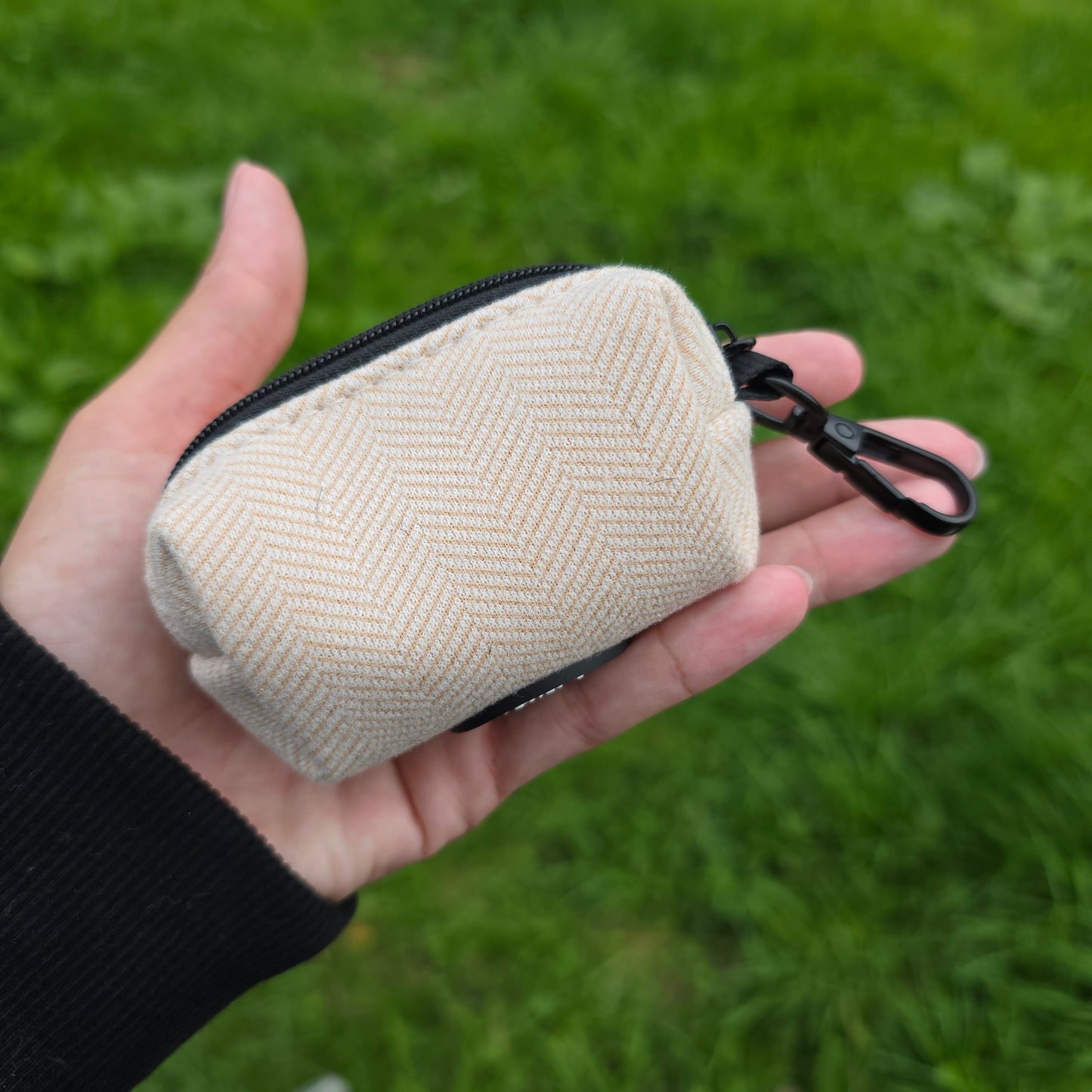 Beige Herringbone Tweed Poop Bag Holder
