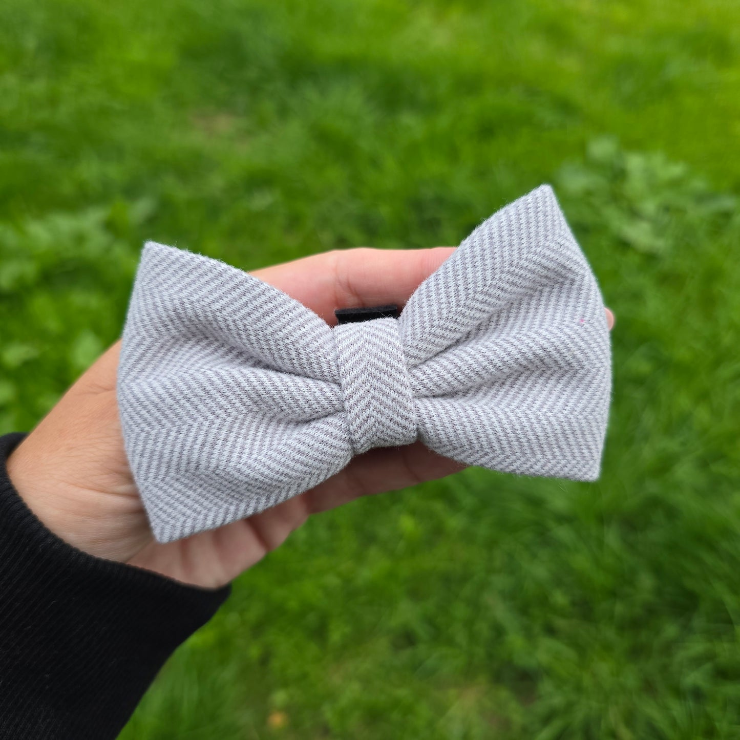 Grey Herringbone Tweed Bow Tie