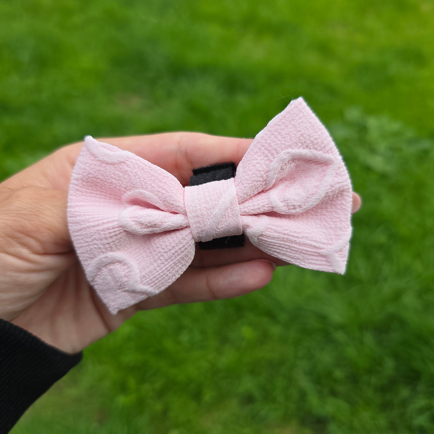 Pink Heart Embroidery Classic Bow Tie