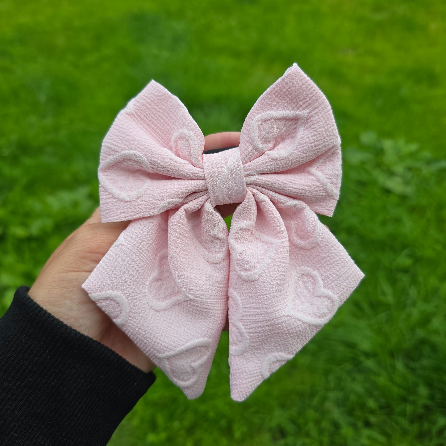 Pink Heart Embroidery Sailor Bow