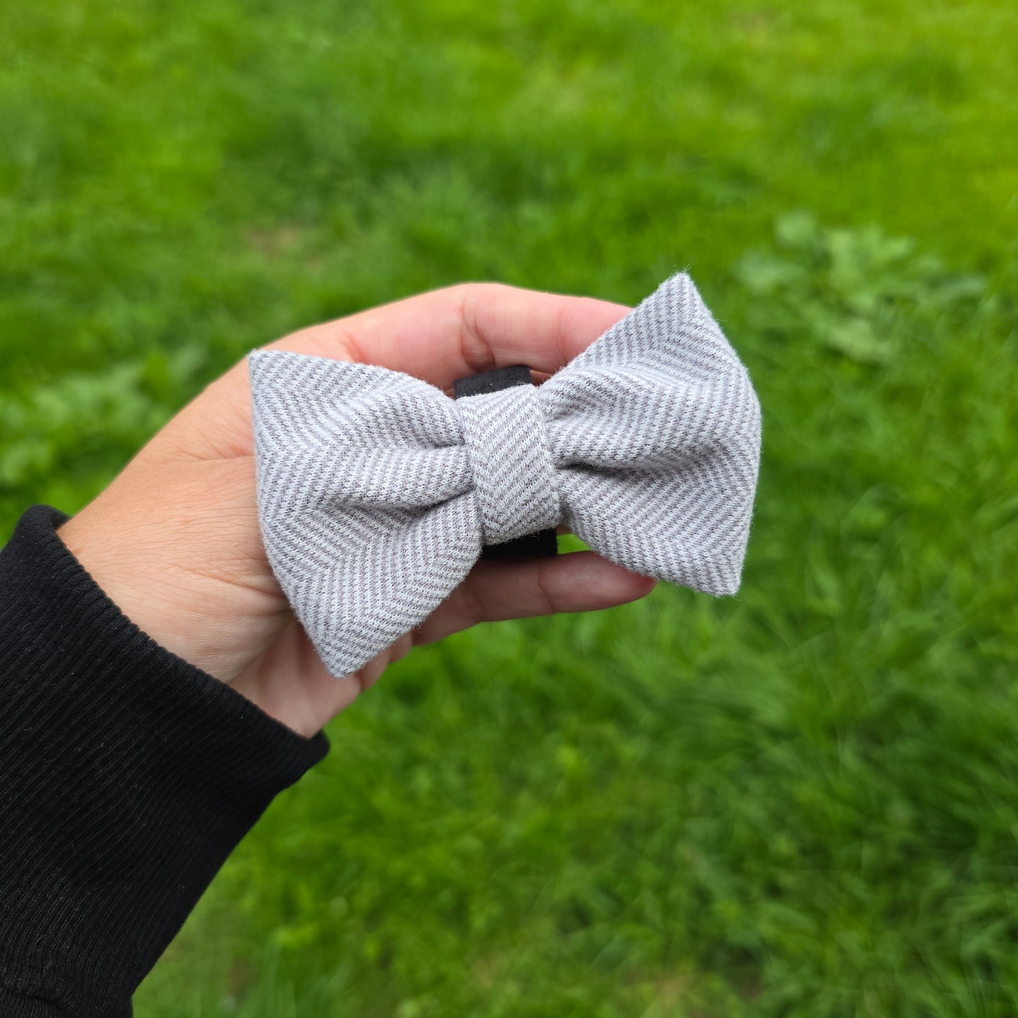 Grey Herringbone Tweed Bow Tie