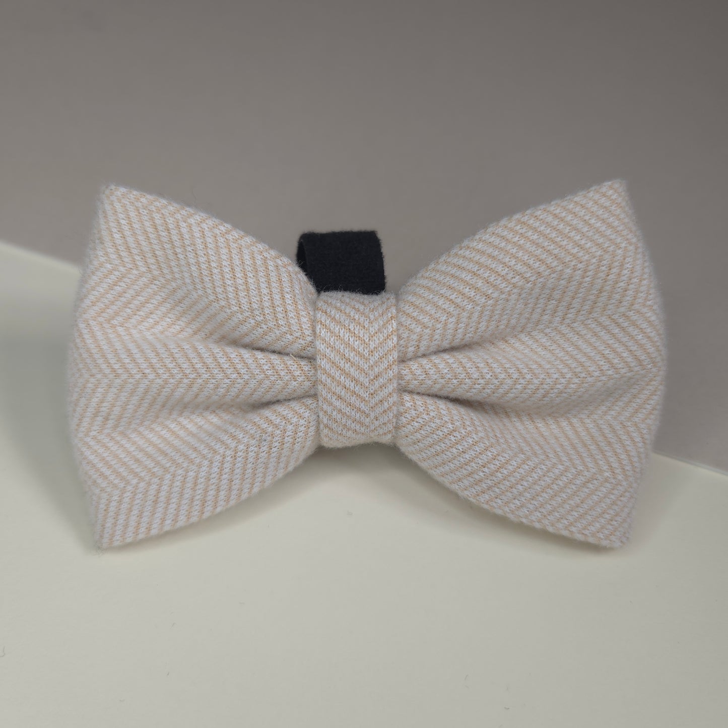 Beige Herringbone Tweed Classic Bow Tie