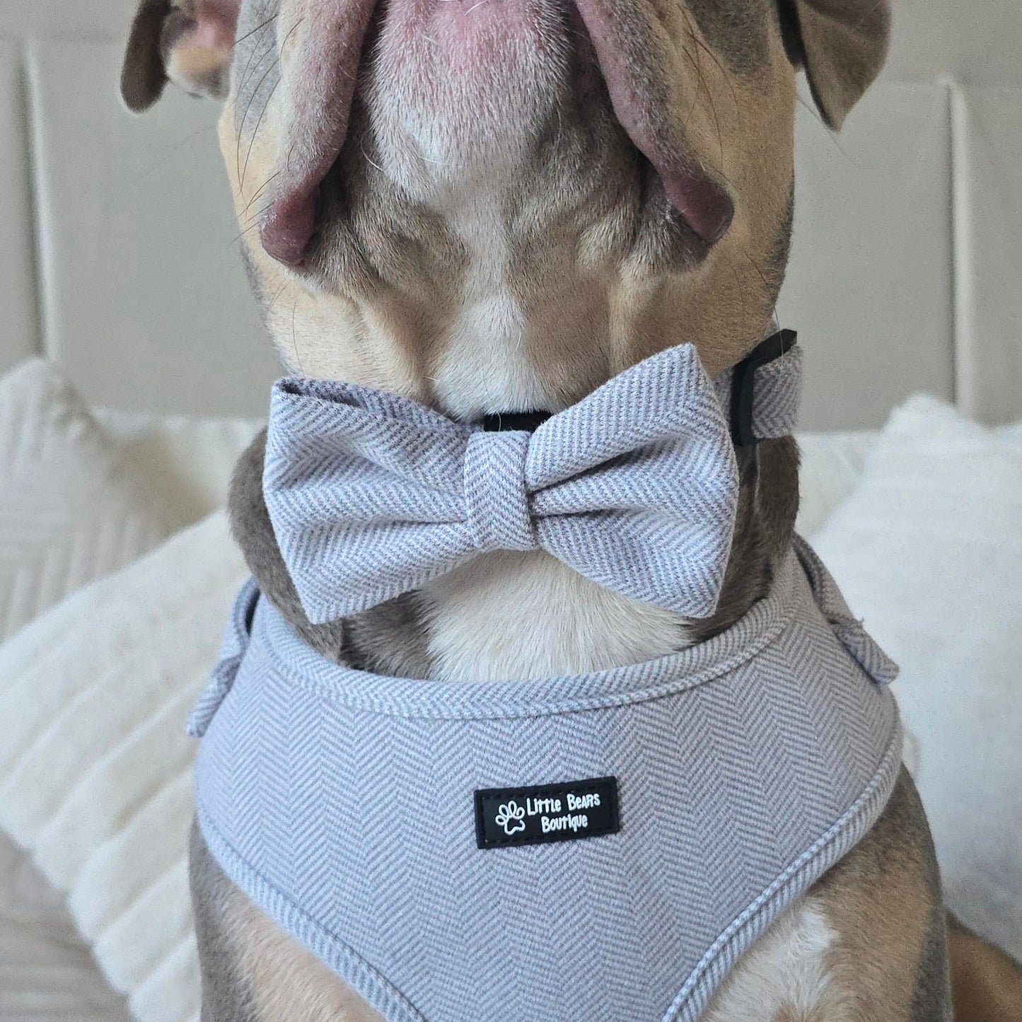 Grey Herringbone Tweed Bow Tie