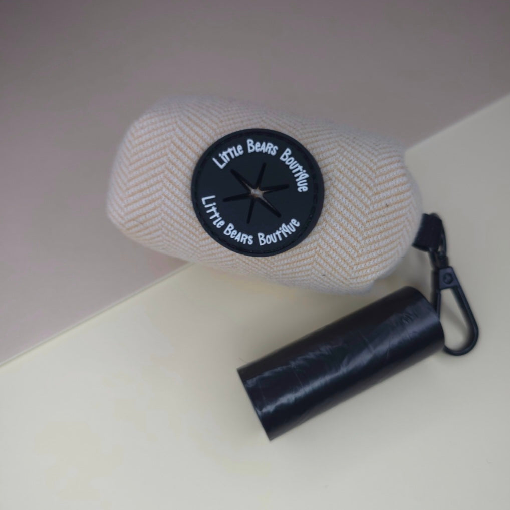 Beige Herringbone Tweed Poop Bag Holder