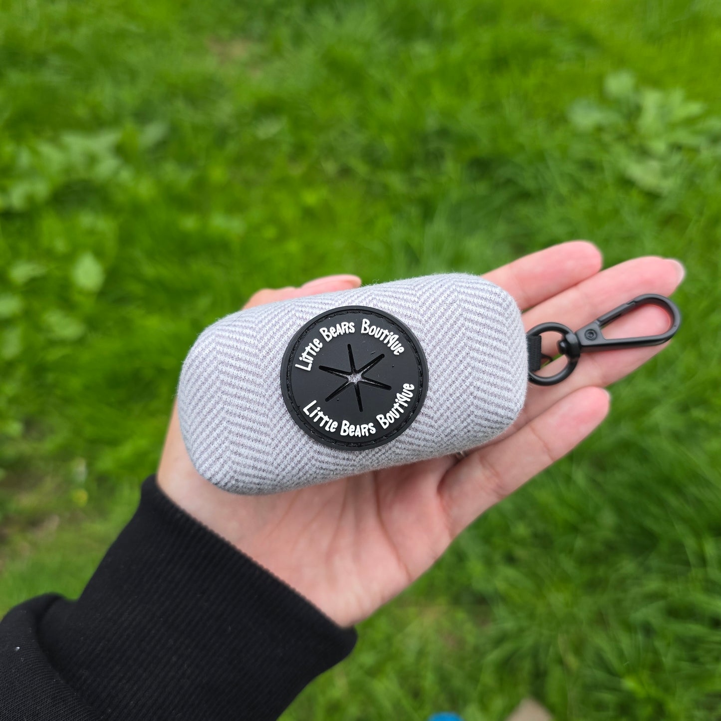 Grey Herringbone Tweed Poop Bag Holder