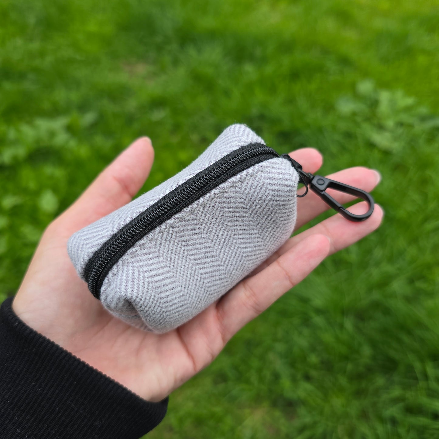 Grey Herringbone Tweed Poop Bag Holder