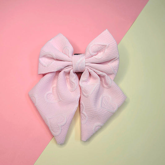 Pink Heart Embroidery Sailor Bow