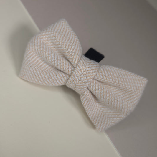 Beige Herringbone Tweed Classic Bow Tie