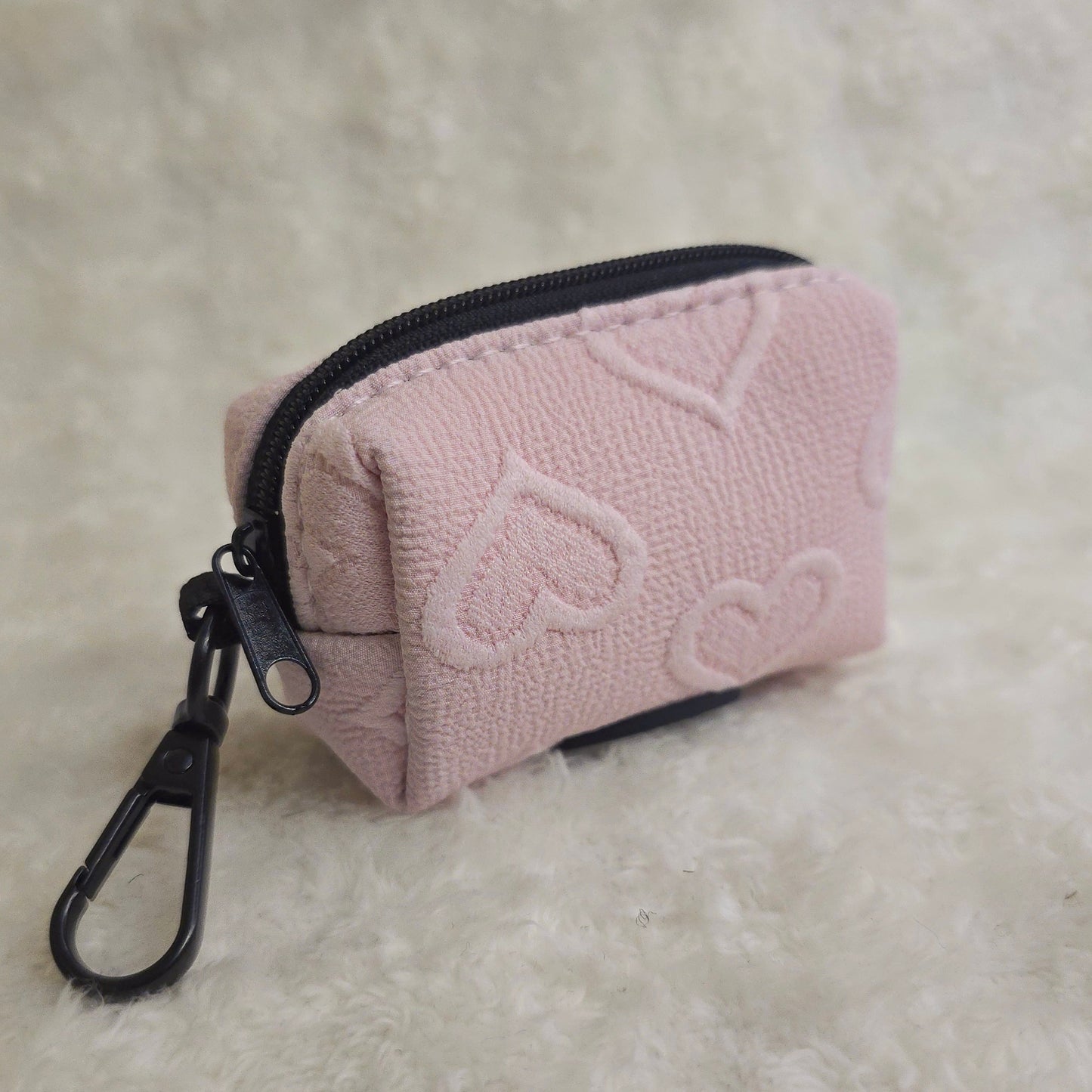Pink Heart Embroidery Poop Bag Holder
