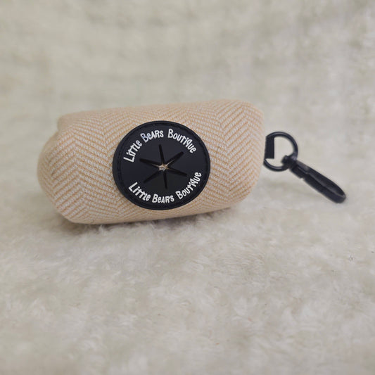 Beige Herringbone Tweed Poop Bag Holder