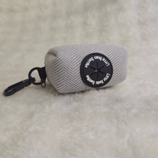 Grey Herringbone Tweed Poop Bag Holder