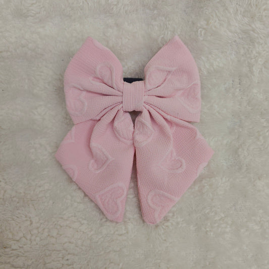 Pink Heart Embroidery Sailor Bow