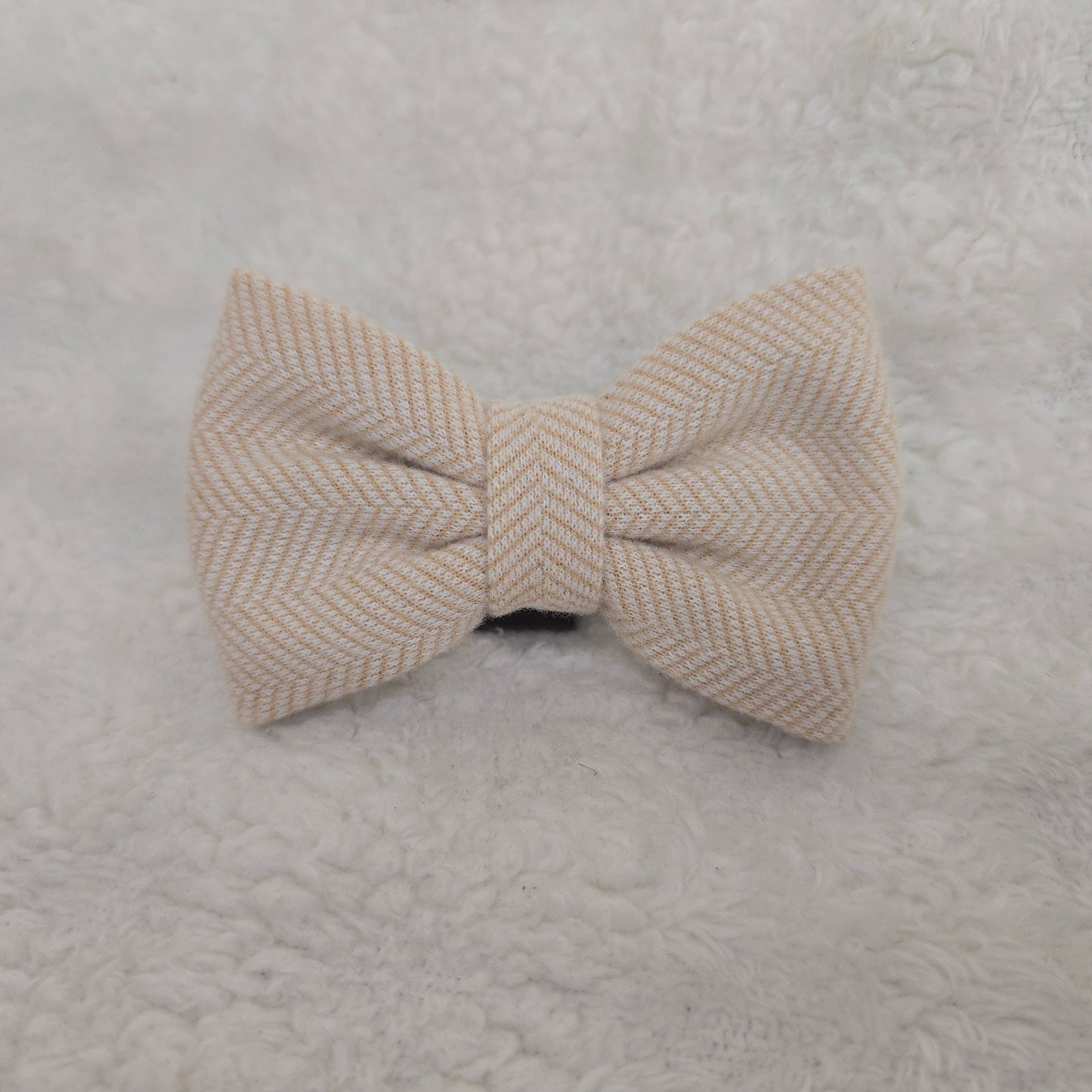 Beige Herringbone Tweed Classic Bow Tie