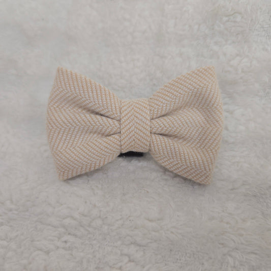 Beige Herringbone Tweed Classic Bow Tie