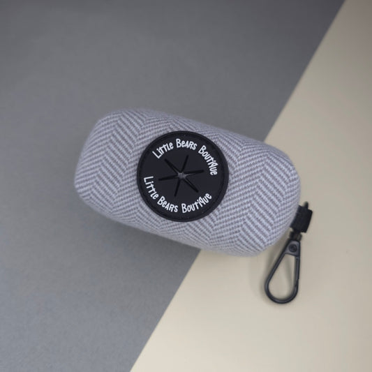 Grey Herringbone Tweed Poop Bag Holder