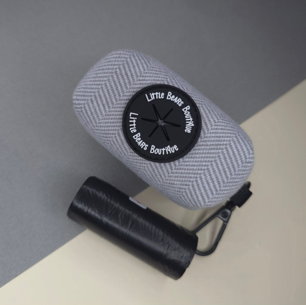 Grey Herringbone Tweed Poop Bag Holder